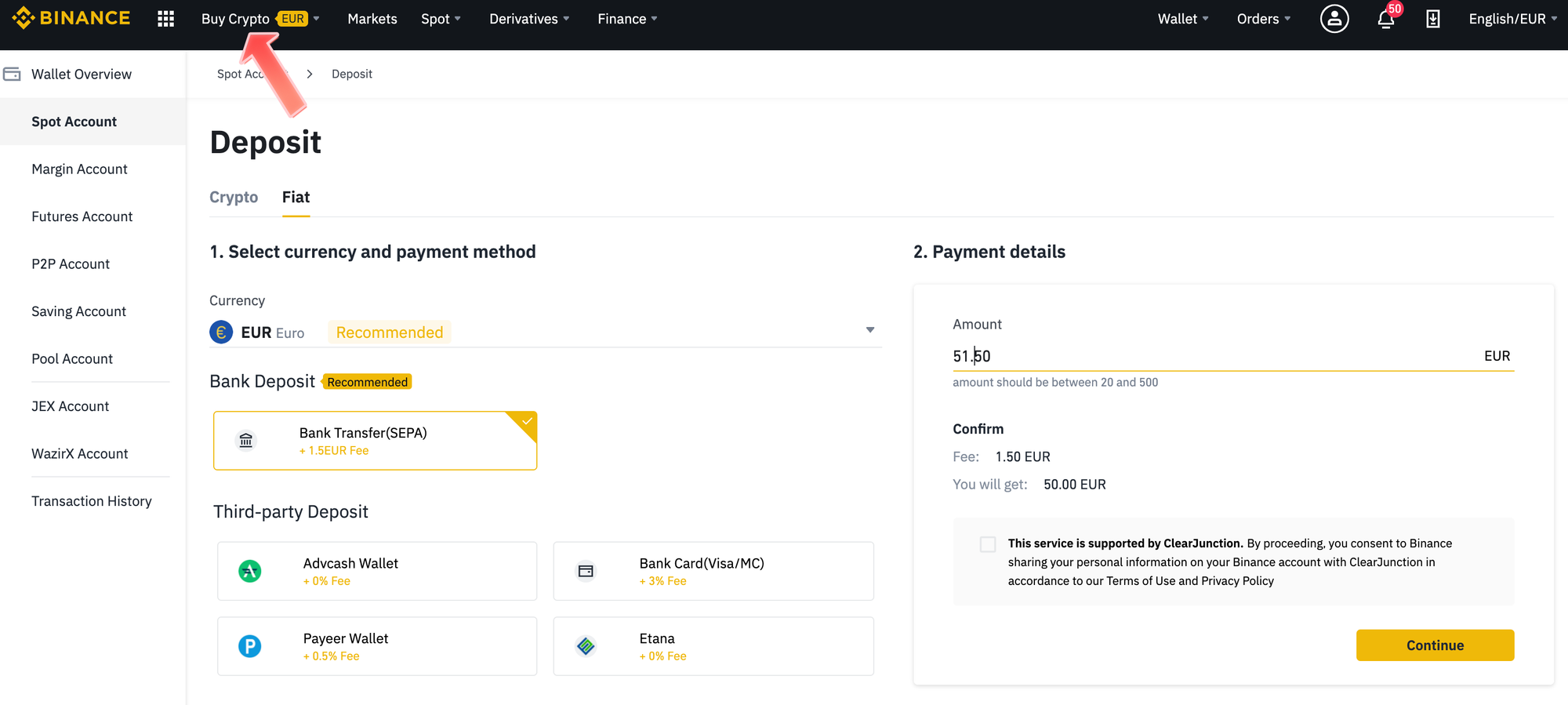 How to deposit Euros on Binance with SEPA transfer