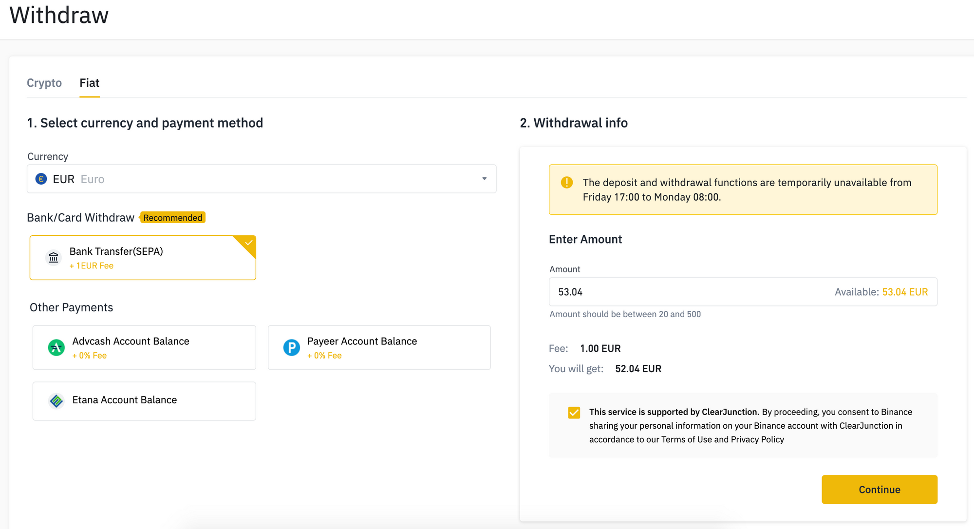 withdrawing funds from binance