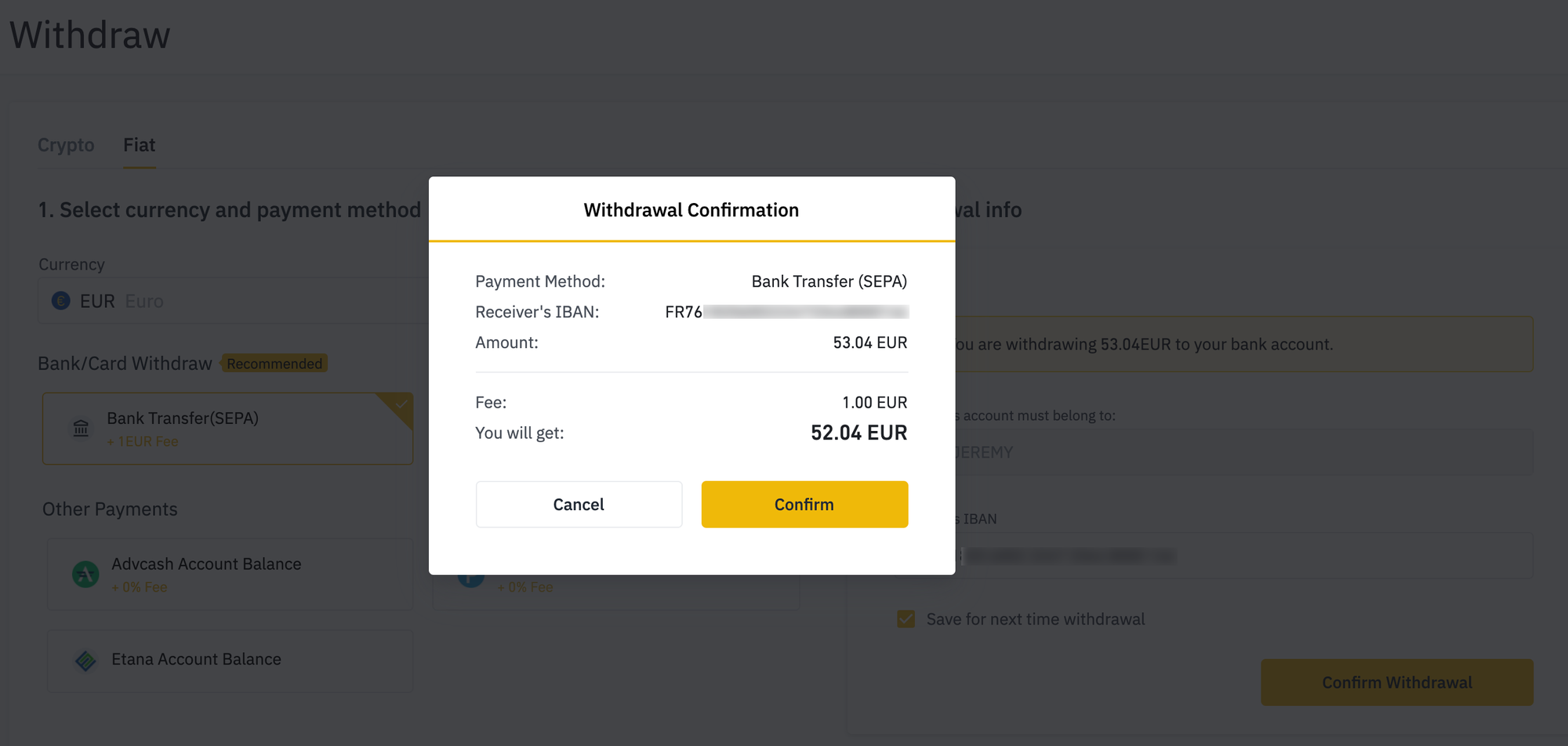 withdraw from binance to bank account