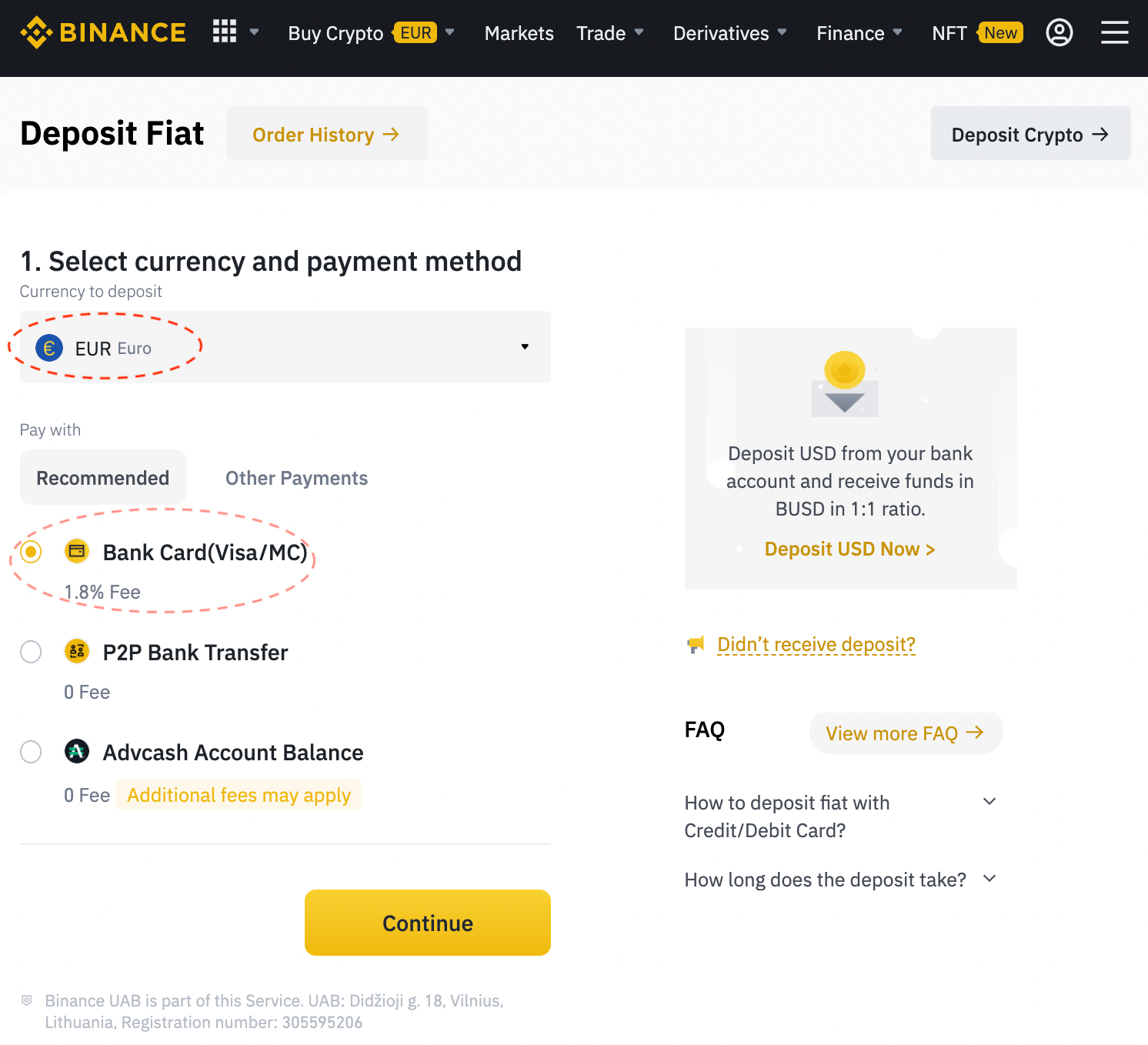 how to deposit to binance with credit card