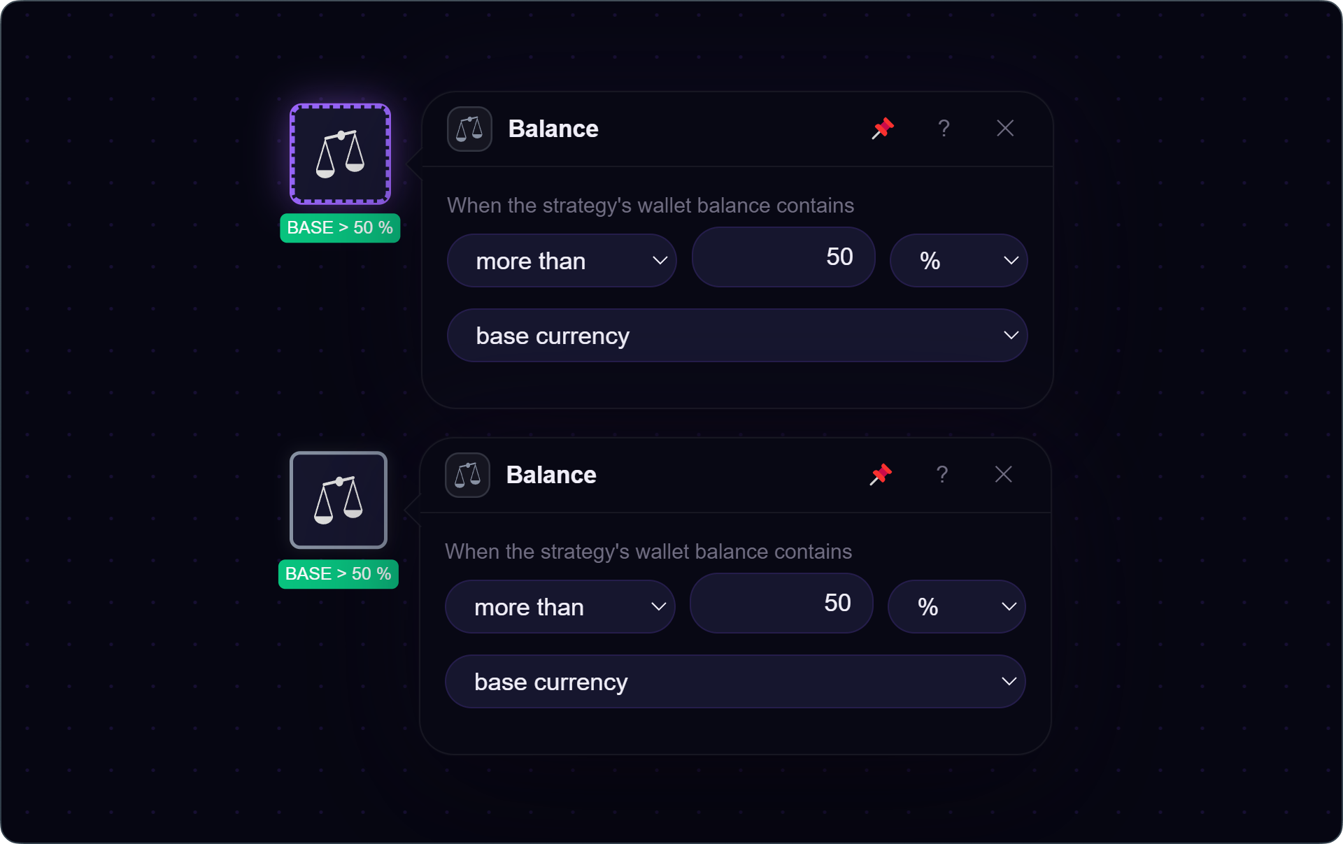 Las diferentes opciones del *bloque balance*
